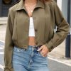Women's Cropped Trench Coat Casual Long Sleeve Button Down Lapel Short Pleated Jacket Fall Fashion Outerwear