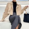 Women's Cropped Trench Coat Long Sleeve Casual Jacket Classic Double-Breasted Lapel Overcoat Fashion Outerwear