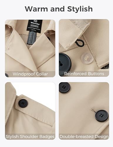 Women's Plus Size Trench Coat Double-Breasted Waterproof Lapel Overcoat Stylish Pea Coat with Detachable Hood
