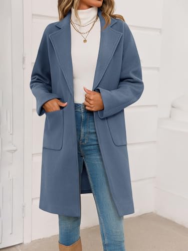 Womens Pea Coat Notched Lapel Single Breasted Long Jacket Winter Casual Trench Coat Outerwear