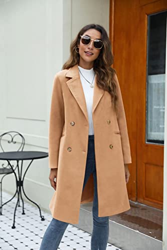 Womens Notched Lapel Collar Double Breasted Pea Coat Winter Wool Blend Over Coats Long Jackets