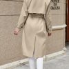 Women's Double Breasted Trench Coats Causal Windproof Long Lapel Pocketed Overcoat with Belt