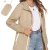 Womens Waterproof Raincoat Lightweight Breathable Rain Jacket Hooded Rain Coat Outdoor Active Windbreaker with Pocket