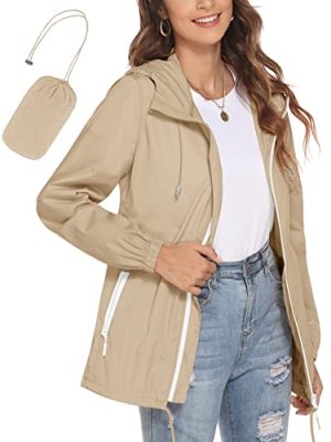 Womens Waterproof Raincoat Lightweight Breathable Rain Jacket Hooded Rain Coat Outdoor Active Windbreaker with Pocket