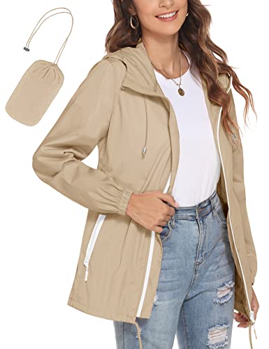 Womens Waterproof Raincoat Lightweight Breathable Rain Jacket Hooded Rain Coat Outdoor Active Windbreaker with Pocket