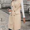 Womens Long Wool Vest Fall Winter Sleeveless Blazer Jackets Trench Coat Outerwear Tops