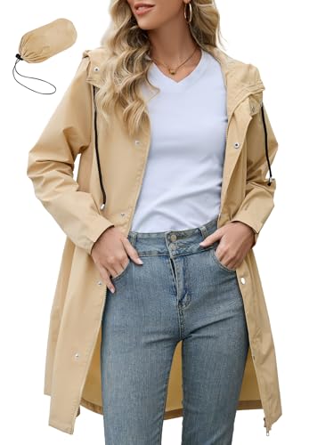 Long Packable Rain Jacket Women Waterproof - Raincoat for Women Rain Coat with Hood Lightweight Outdoor Windbreaker
