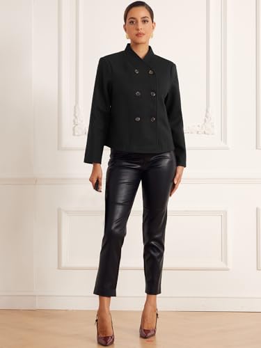 Winter Pea Coat for Women's Casual Stand Collar Short Cropped Double Breasted Jacket