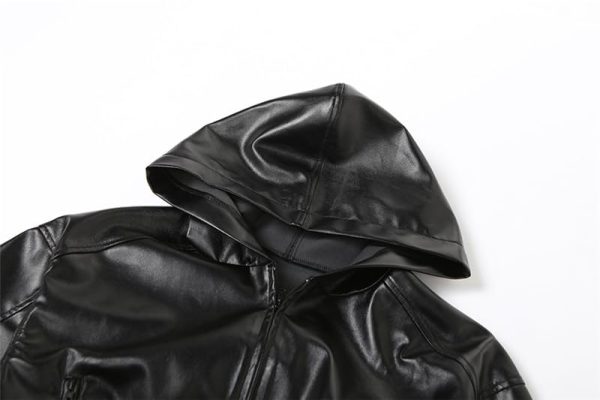 Leather Jacket Women Zip up Hoodies Motorcycle Bomber Jacket Streetwear Cropped Trench Coat for Women