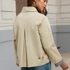 Womens Cropped Trench Coat Single Breasted Classic Lapel Overcoat Plaid Lined Oversized Outerwear