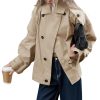 Womens Trench Coat Single Breasted Lapel Casual Oversized Coats Short Jacket Fall Outerwear