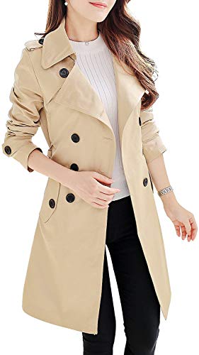 Women's Double-Breasted Trench Coat Classic Lapel Overcoat Slim Outerwear Waterproof Coat with Belt Buckle