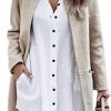 Women’s Coat, Long Sleeve Stand Collar Cardigan Mid-Long Open Front Outwear Overcoat with Zipper Pockets