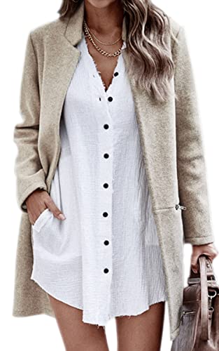 Women’s Coat, Long Sleeve Stand Collar Cardigan Mid-Long Open Front Outwear Overcoat with Zipper Pockets