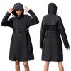 Women's Single Breasted Long Trench Coat Windproof Raincoat Outerwear Lightweight Windbreaker with Blet & Hood