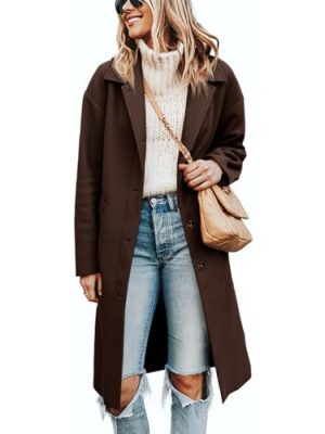 Womens Long Pea Coats Single Breasted Lapel Jackets Casual Oversized Wool Blend Overcoats with Pockets