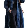 Womens Classic Jean Jacket Plus Size Loose Long Sleeve Button Down Denim Trench Coat