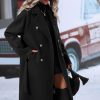 Womens Long Wool Pea Coat Notched Lapel Double Breasted Trench Coat Winter Warm Overcoat with Belt