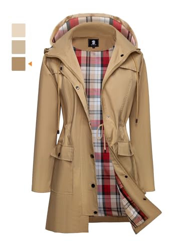 Women's Waterproof Rain Jacket Long Raincoat Hooded Windbreaker Trench Coat
