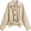 Women's Short Trench Coat Casual Long Sleeve Lapel Belted Jacket Single Breasted Solid Color Outerwear