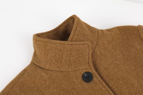 Women's Casual Thicken Wool Blend Stand Collar Single Breasted Pea Coat