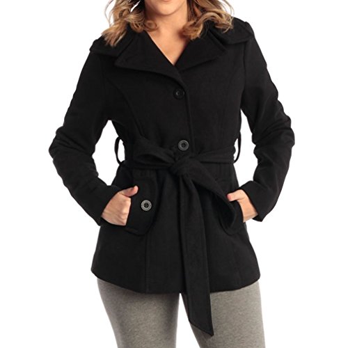 Bella Womens Wool Coat Button Up Jacket Belted Blazer