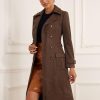 Faux Suede Trench Coat for Women's Notched Lapel Double Breasted Belted Long Sleeve Coats