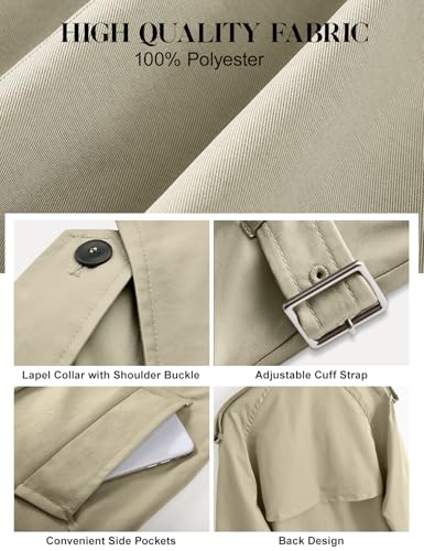 Women's Fall Cropped Trench Coat Double Breasted Casual Trendy Work Office Travel Short Jackets Outerwear with Pocket