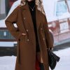 Womens Long Wool Pea Coat Notched Lapel Double Breasted Trench Coat Winter Warm Overcoat with Belt