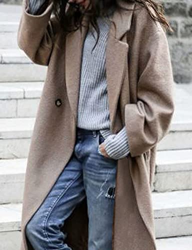 Women's Oversized Notched Collar Wool Blend Single Breast Midi Long Trench Coat
