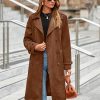 Womens Long Trench Coat Fall Winter Double Breasted Classic Lapel Slim Work Office Suede Overcoat with Belt