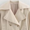 Women's Lightweight Short Jacket Double-Breasted Lapel Long Sleeve Trench Coat Lace Up Trendy Outerwear
