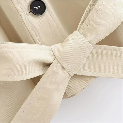 Women's Short Trench Coat Casual Long Sleeve Lapel Belted Jacket Single Breasted Solid Color Outerwear