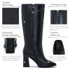 Wide Calf Knee High Boots for Women – Tall Fashion Boots with Side Zipper, Square Toe, Chunky Heel, Faux Leather Long Boots