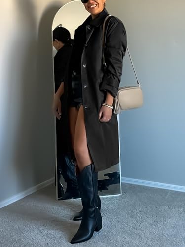 Womens Trench Coats Single Breasted Long Windproof Overcoat with Pockets and Belt
