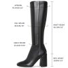Women's Knee High Boots Faux Leather Square To Tall Boots Fashion Chunky Block Heel Long Boots with Side Zip