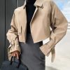 Women's Cropped Trench Coat Long Sleeve Casual Jacket Classic Double-Breasted Lapel Overcoat Fashion Outerwear