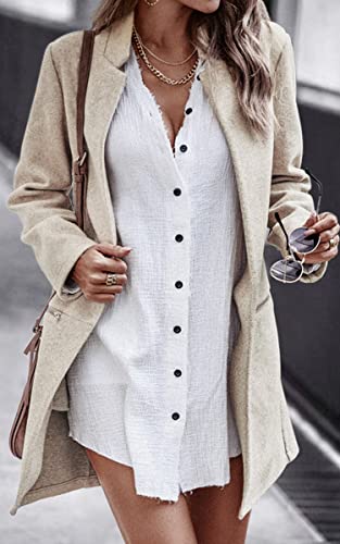 Women’s Coat, Long Sleeve Stand Collar Cardigan Mid-Long Open Front Outwear Overcoat with Zipper Pockets