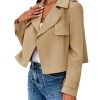 Womens Cropped Trench Coat Casual Long Sleeve Notched Lapel Blazer Jacket