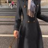 Womens Long Wool Coat Fall Winter Double Breasted Trench Coat Peacoat Jackets