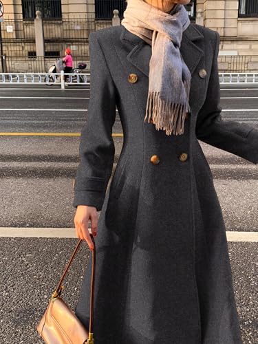 Womens Long Wool Coat Fall Winter Double Breasted Trench Coat Peacoat Jackets