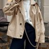 Womens Trench Coat Single Breasted Lapel Casual Oversized Coats Short Jacket Fall Outerwear