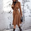 Women’s Long Sleeve Jackets Short Coats Lapel Neck Belted Slant Pocket Coat