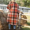 Women's Lounge Lapel Button Up Long Sleeve Plaid Long Shirt Jacket Shacket