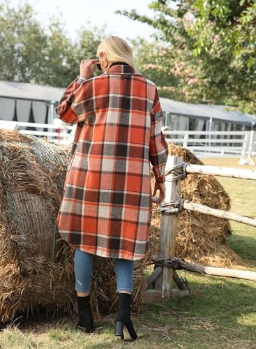 Women's Lounge Lapel Button Up Long Sleeve Plaid Long Shirt Jacket Shacket