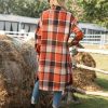 Women's Lounge Lapel Button Up Long Sleeve Plaid Long Shirt Jacket Shacket