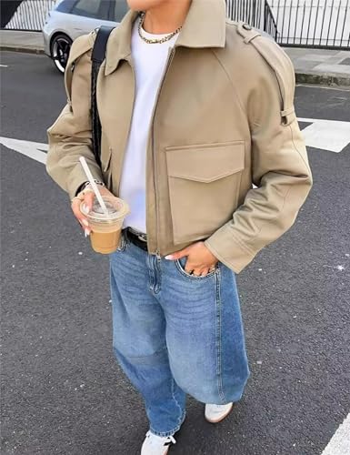 Women's Cropped Trench Coat Casual Zip Up Jacket Work Jackets with Pockets Outerwear