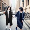 Women's Casual Hooded Denim Jacket Open Front Loose Fit Boyfriend Jean Long Trench Coat with Hood