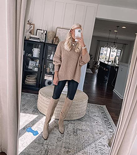 Womens Faux Suede Knee High Side Zipper Chunky Heel Stretch Winter Boots