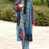 Women’s Flower Patchwork Coat Cotton Linen Trench Coat Women Jacket Vintage Boho Long Overcoat with Pockets